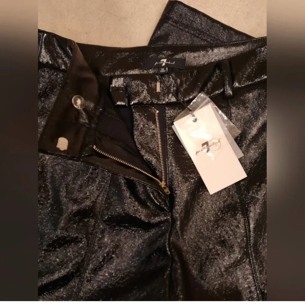 NWT 7 For All Mankind Faux Leather Hi-Rise Wide Leg Kick Flare Crop Pant…